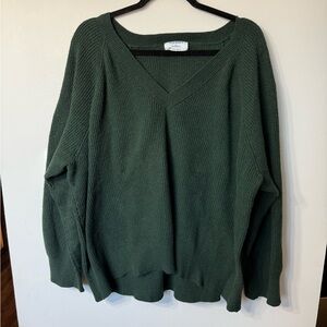 Green Ribbed V-Neck Sweater